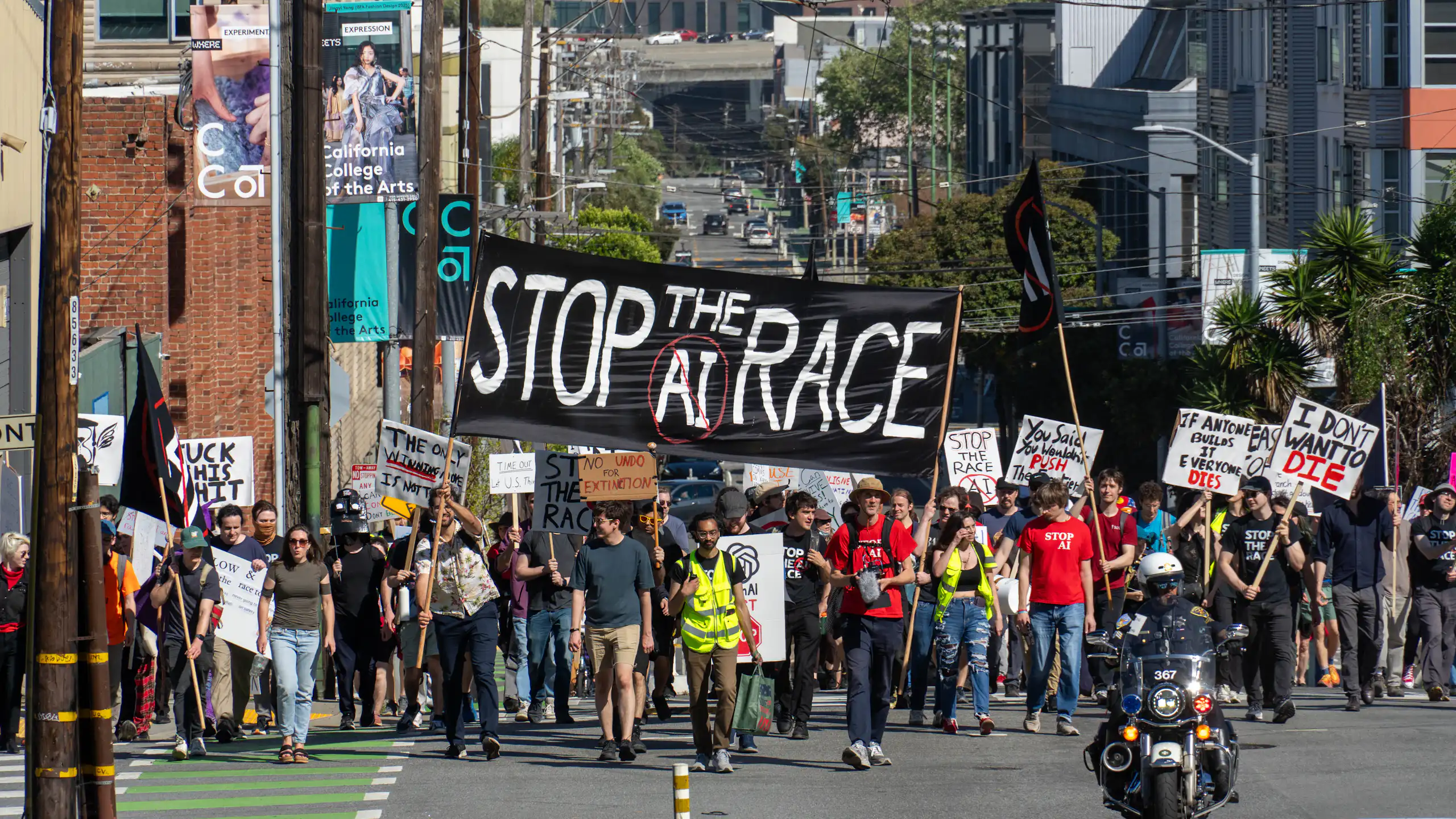 an anti-AI protest in a city
