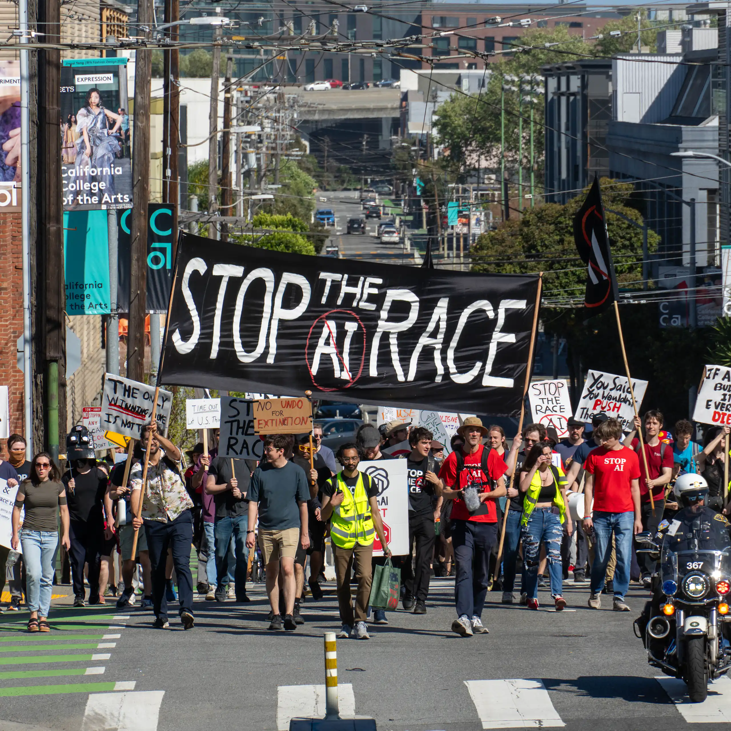 an anti-AI protest in a city