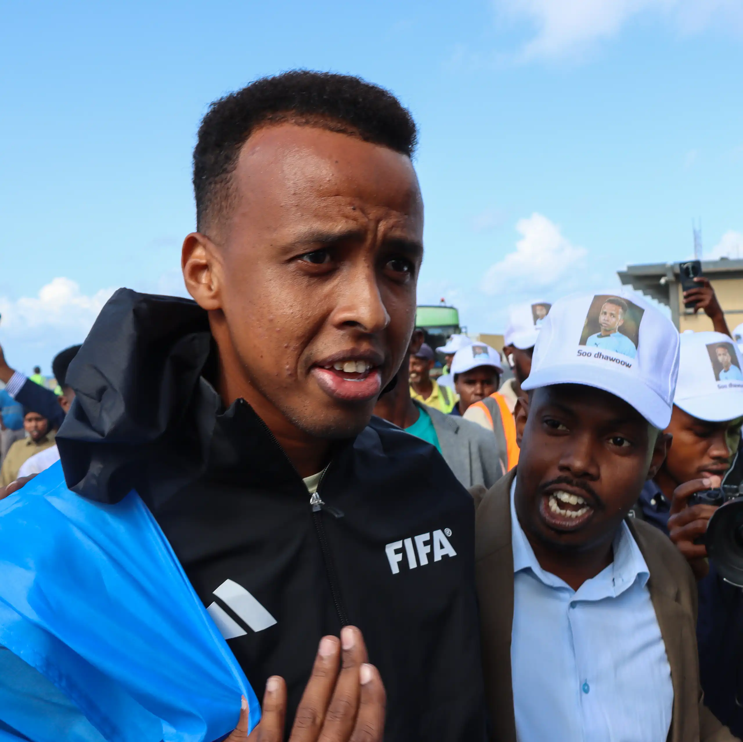 Referee Omar Artan is greeted by supporters in Mogadishu, Somalia.