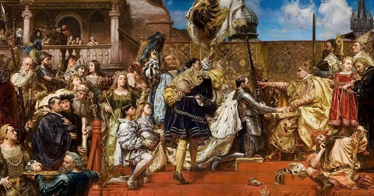 1800s painting of the court with Bona