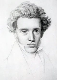 Portrait of Søren Kierkegaard showing his signature floppy hair