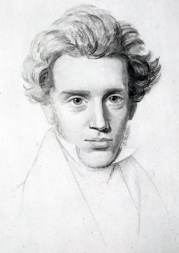 Portrait of Søren Kierkegaard showing his signature floppy hair