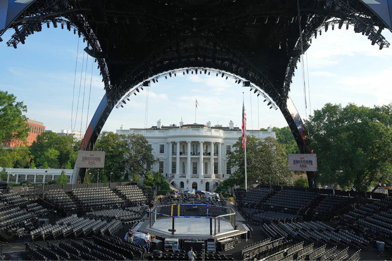 The arena for the UFC Freedom 250 fights are seen on the South Lawn of the White House.