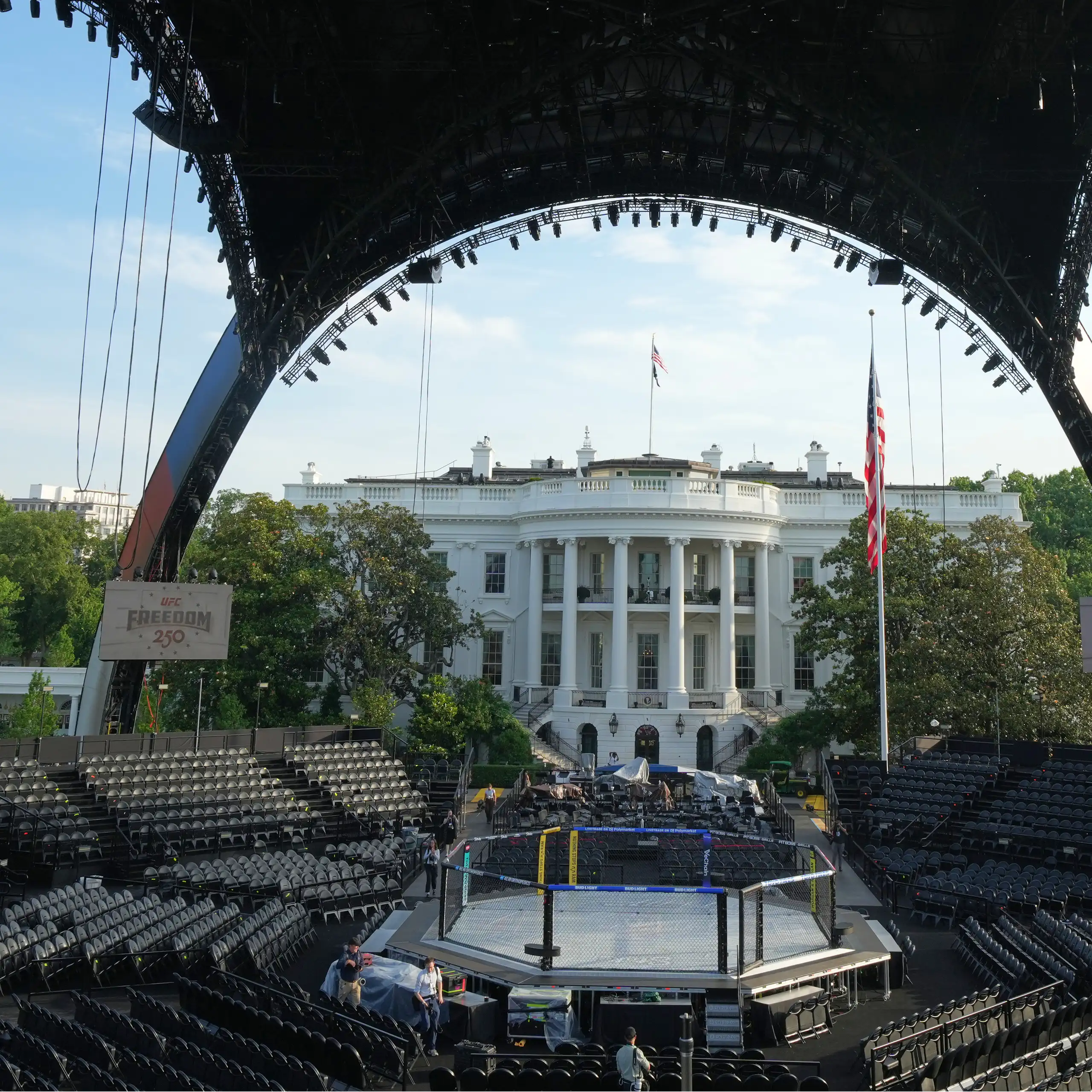 The arena for the UFC Freedom 250 fights are seen on the South Lawn of the White House.