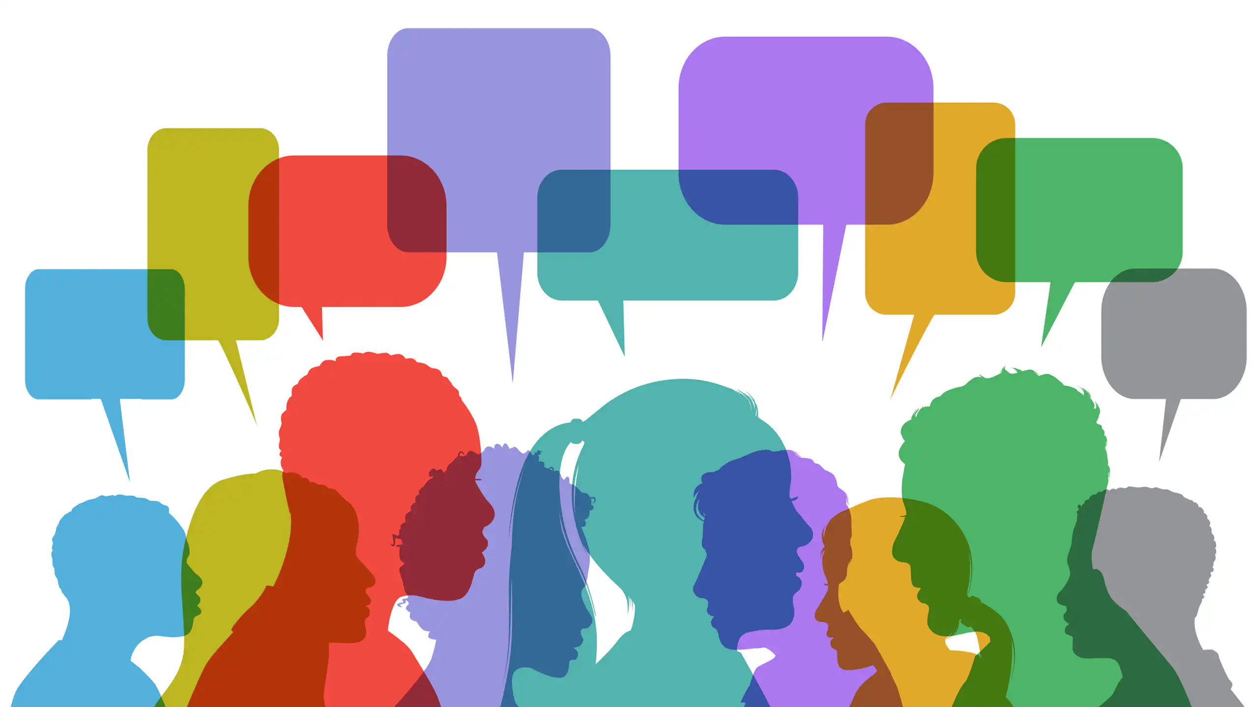 Illustration of heads and speech bubbles