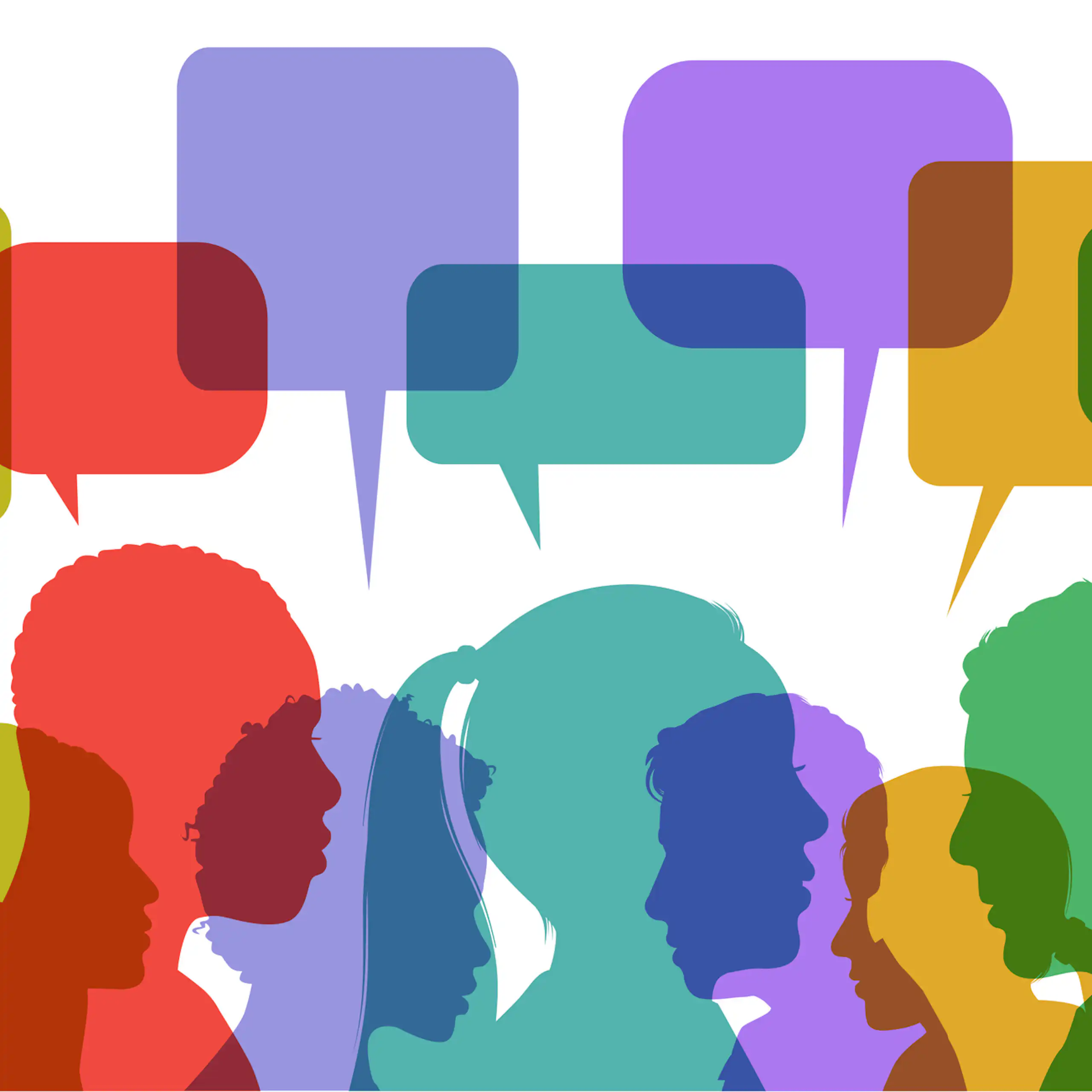 Illustration of heads and speech bubbles