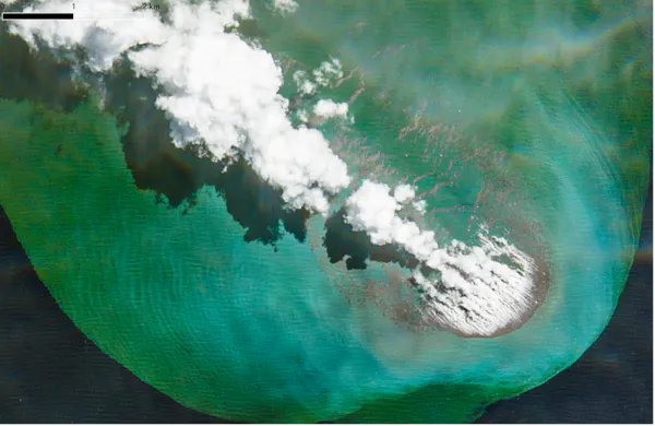Satellite image of the eruption plume associated with the Titan Ridge eruption.