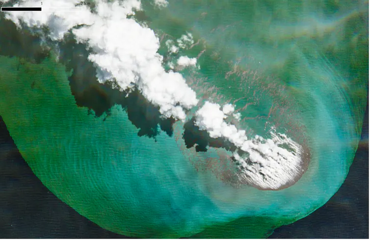Satellite image of the eruption plume associated with the Titan Ridge eruption.