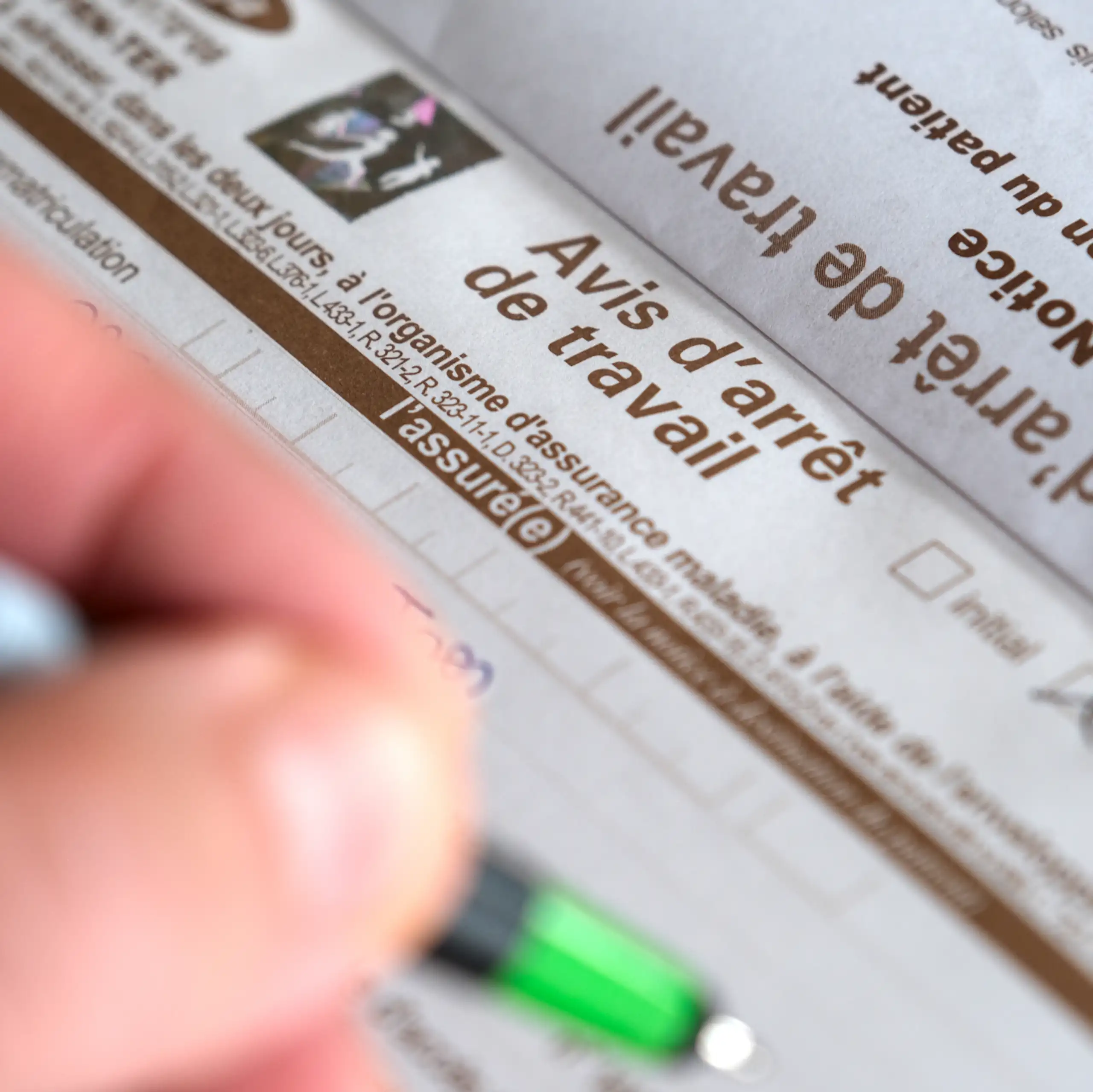 Feuille d'arrêt de travail de la Sécurité sociale française