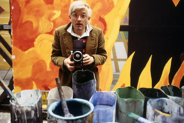 The artist David Hockney on the set of an opera at Glyndbourne