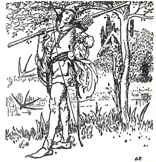 black-and-white illustration of Robin Hood