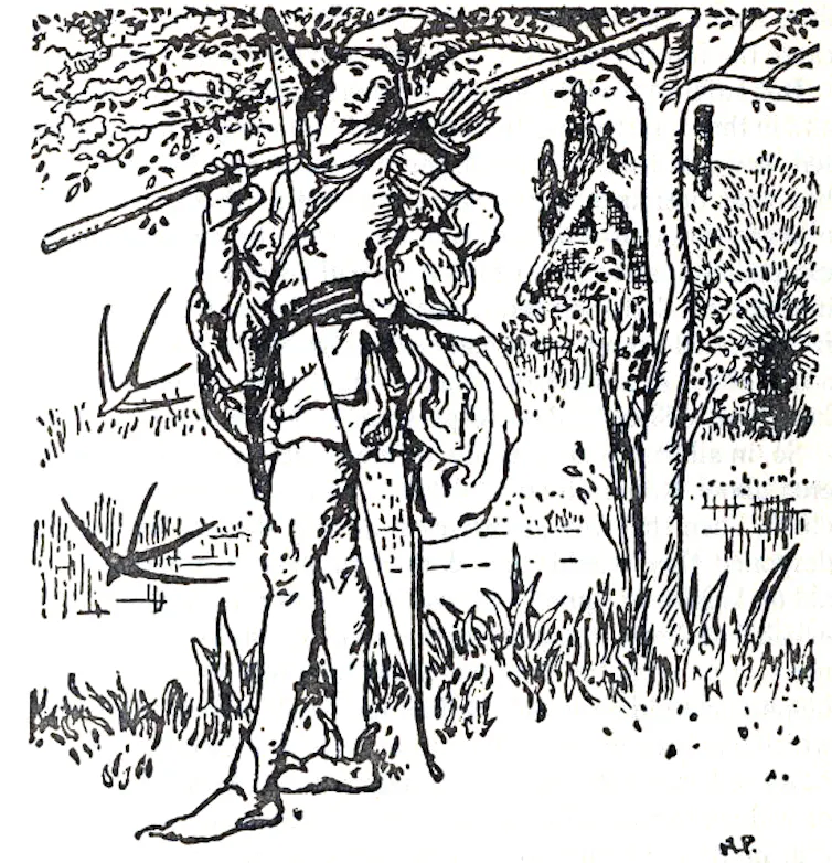 black-and-white illustration of Robin Hood