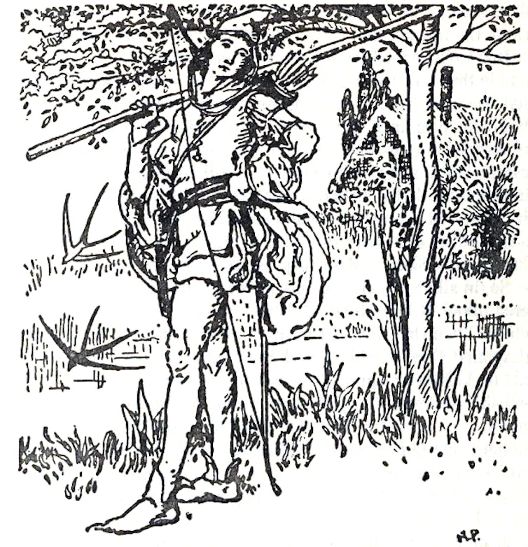 black-and-white illustration of Robin Hood