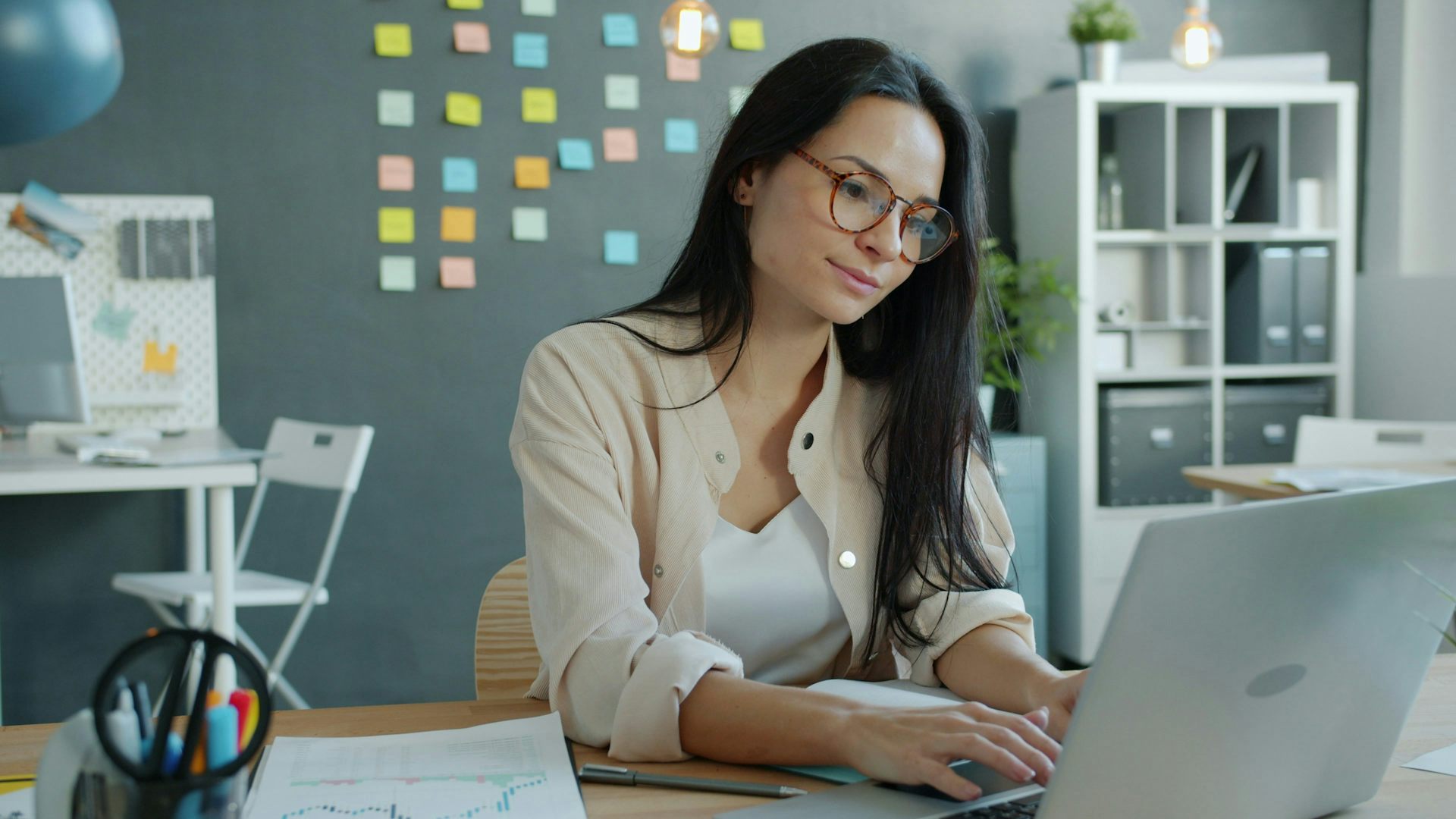 A woman working at a computer
