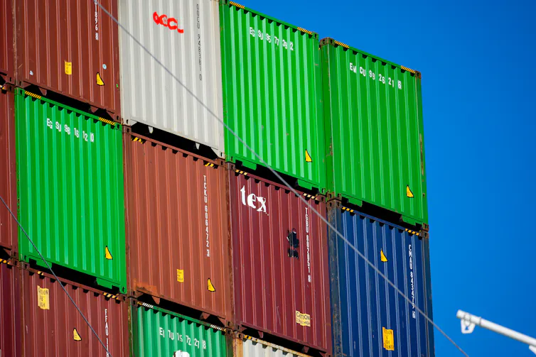 Cargo containers stacked