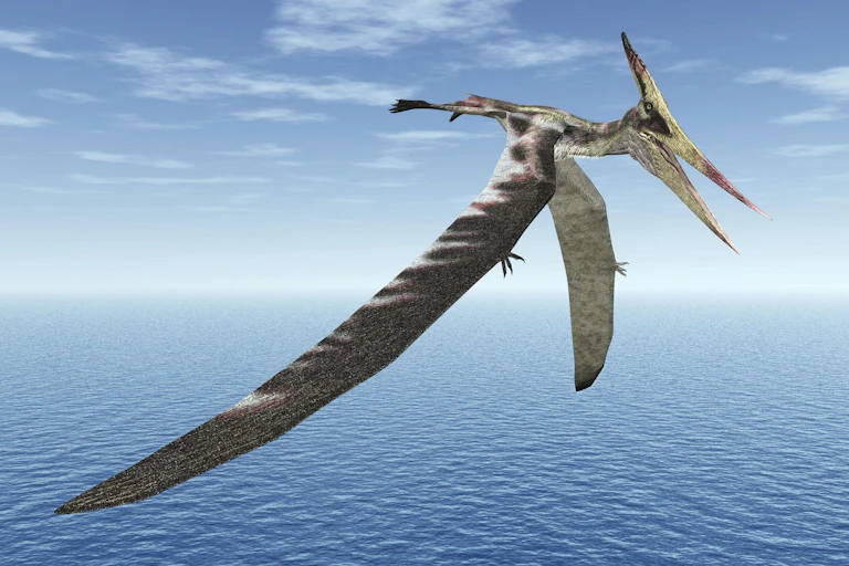 Huge winged reptile soaring over the waves
