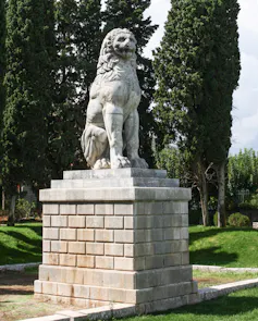 The Lion of Chaeronea statue at the site where the sacred band is believed to be buried.
