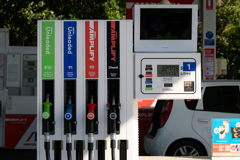 Fuel prices are shown at an Ampol petrol station on Parramatta Road in Sydney