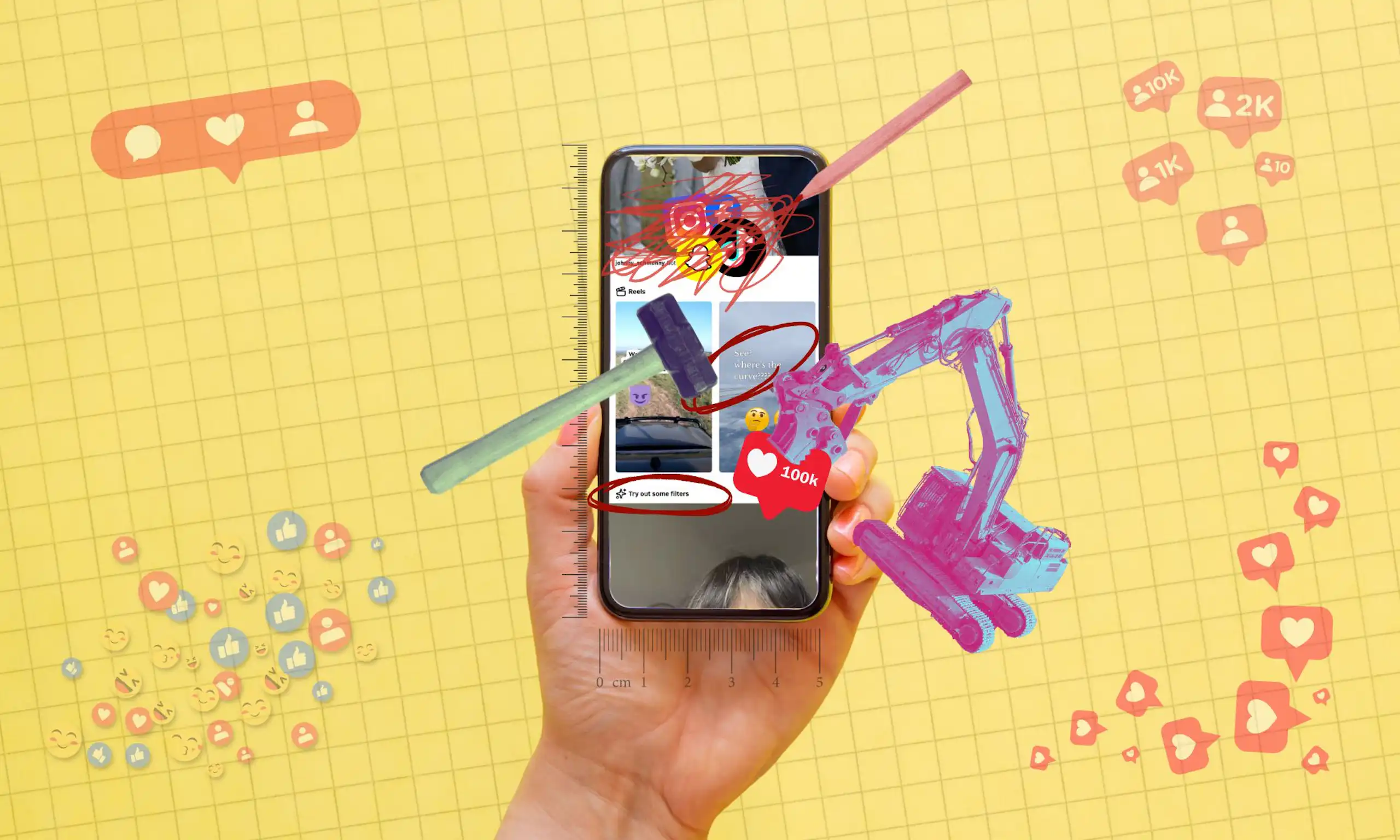 A smartphone under construction.