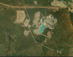 A satellite image showing large areas where forest has been destroyed