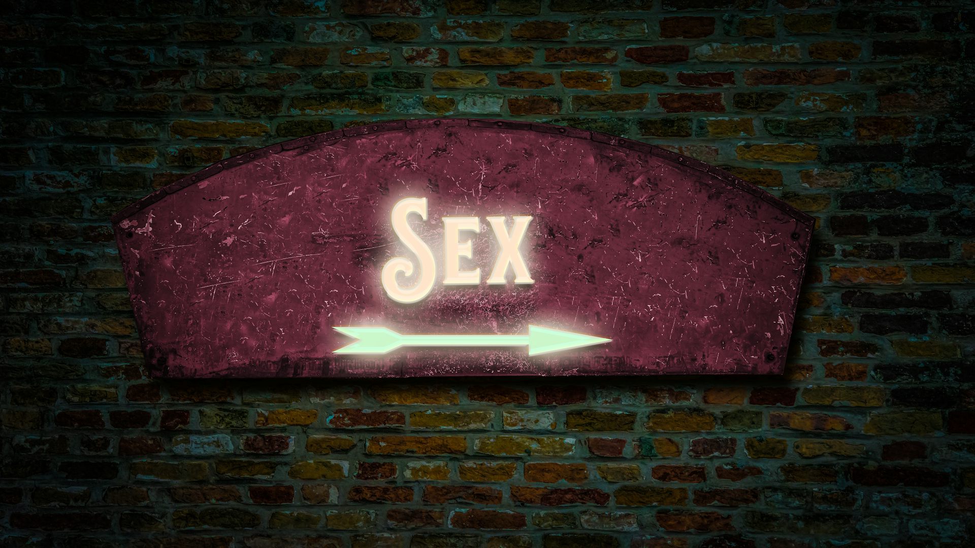 En una paret de rajola es llig la paraula "Sex" en un rètol lluminós.