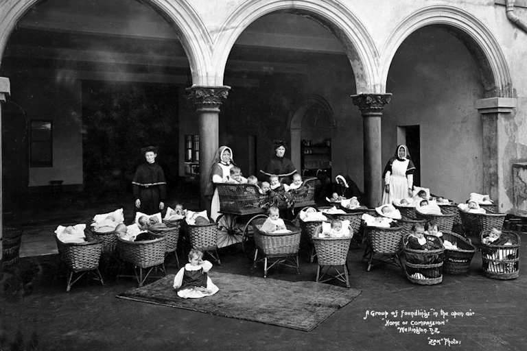A picture of children and nuns