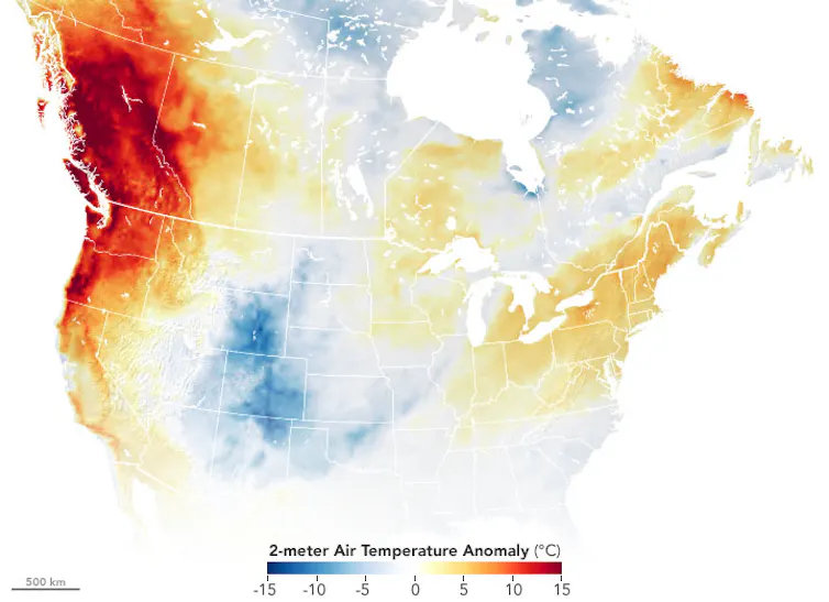 Map of North America with red, yellow, white, and blue areas