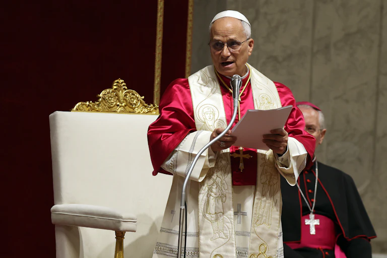 Picture of Pope Leo XIV preaching.