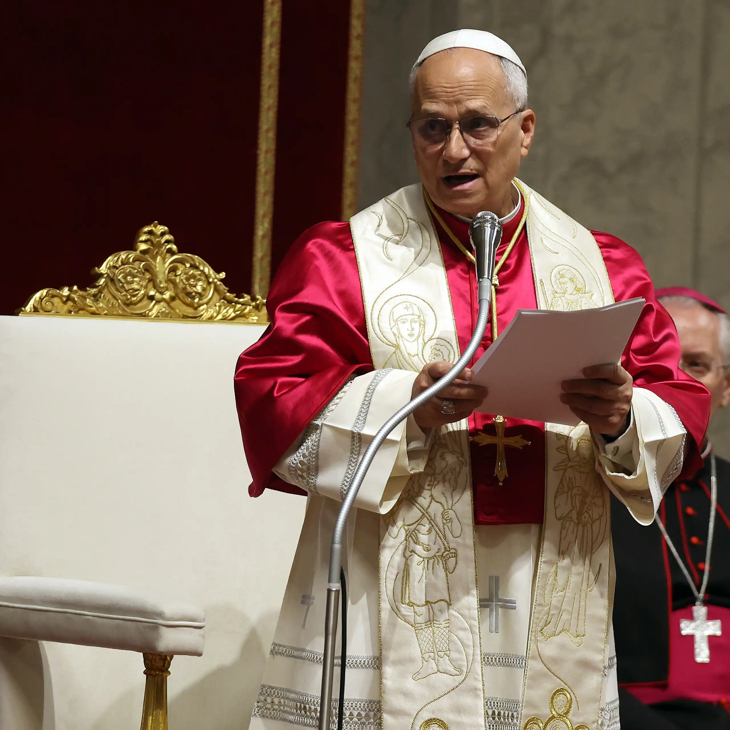 Picture of Pope Leo XIV preaching.