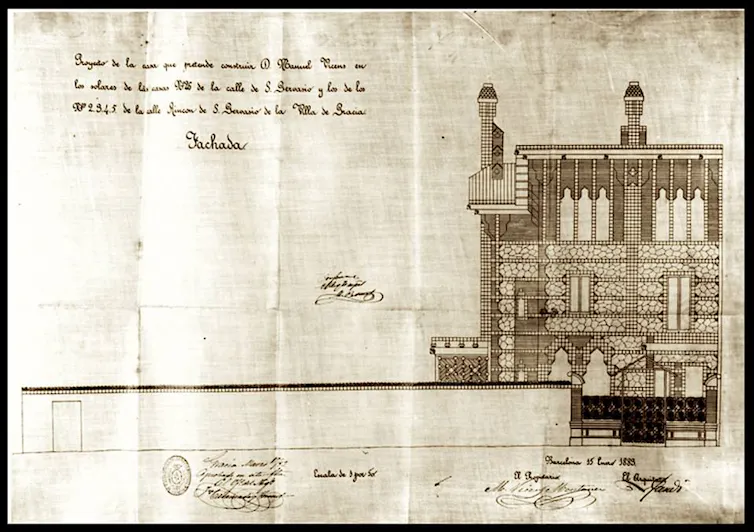 Design for the facade of the Casa Vicens, signed by Gaudí in 1883.