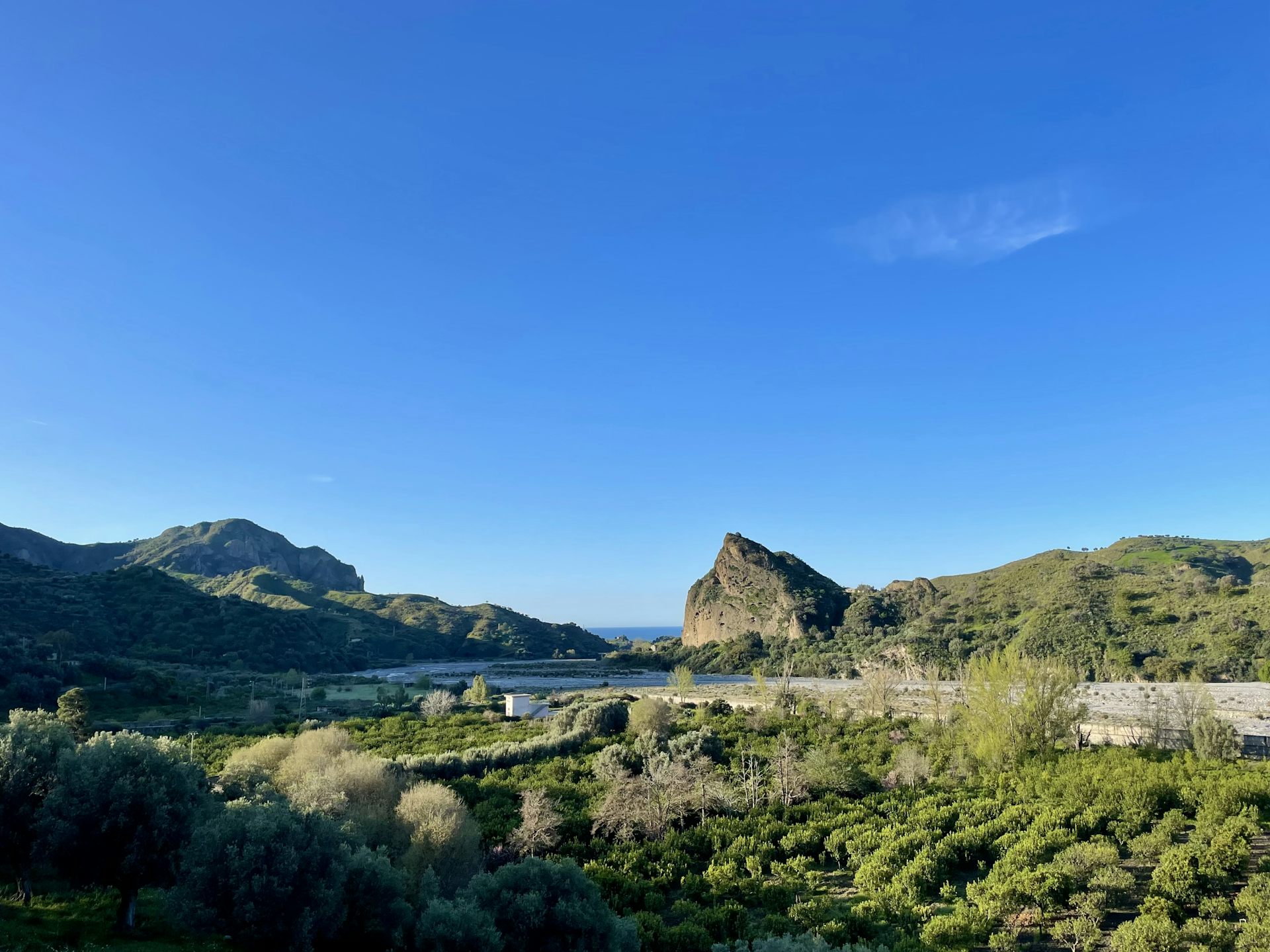 A rural scene showing the Amendolea river in Aspromonte in Calabria.