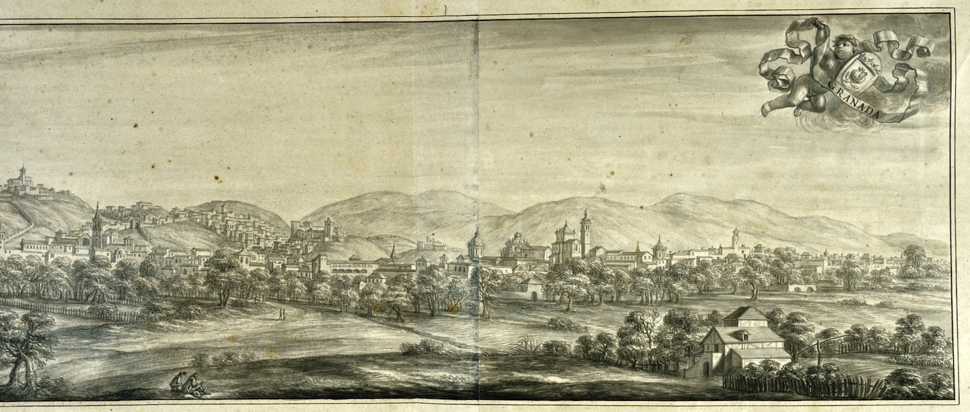 Mitad derecha de la vista de Granada de Pier Maria Baldi.