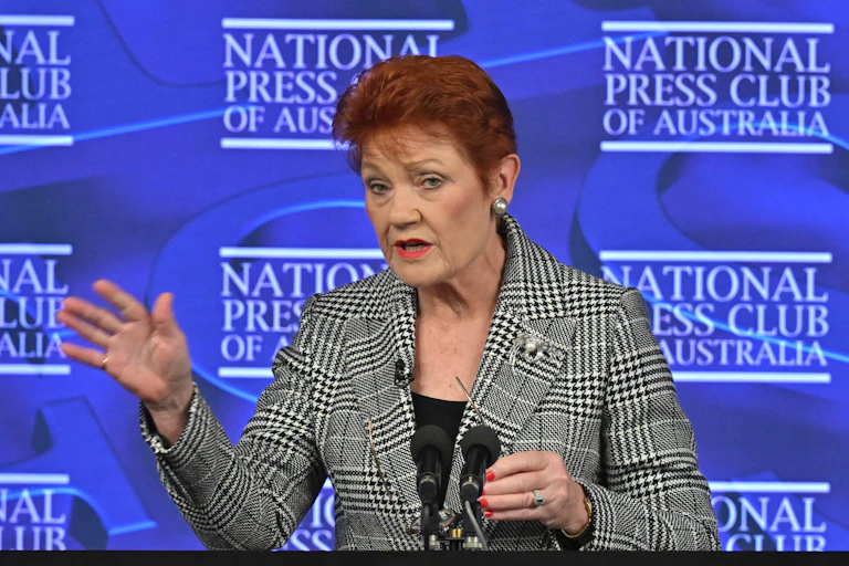 Pauline Hanson speaking at the National Press Club