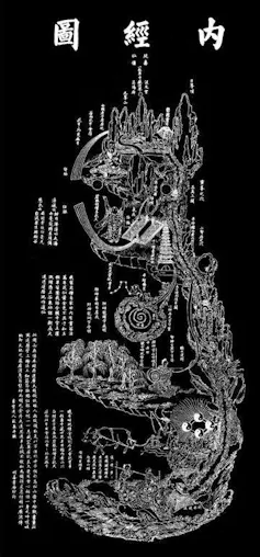 Desde los textos antiguos hasta las prácticas modernas, el taoísmo proporciona un marco profundo para entender el mundo no como algo roto, sino como una búsqueda natural del equilibrio. 1 Intrincado dibujo de líneas blancas sobre un fondo negro.