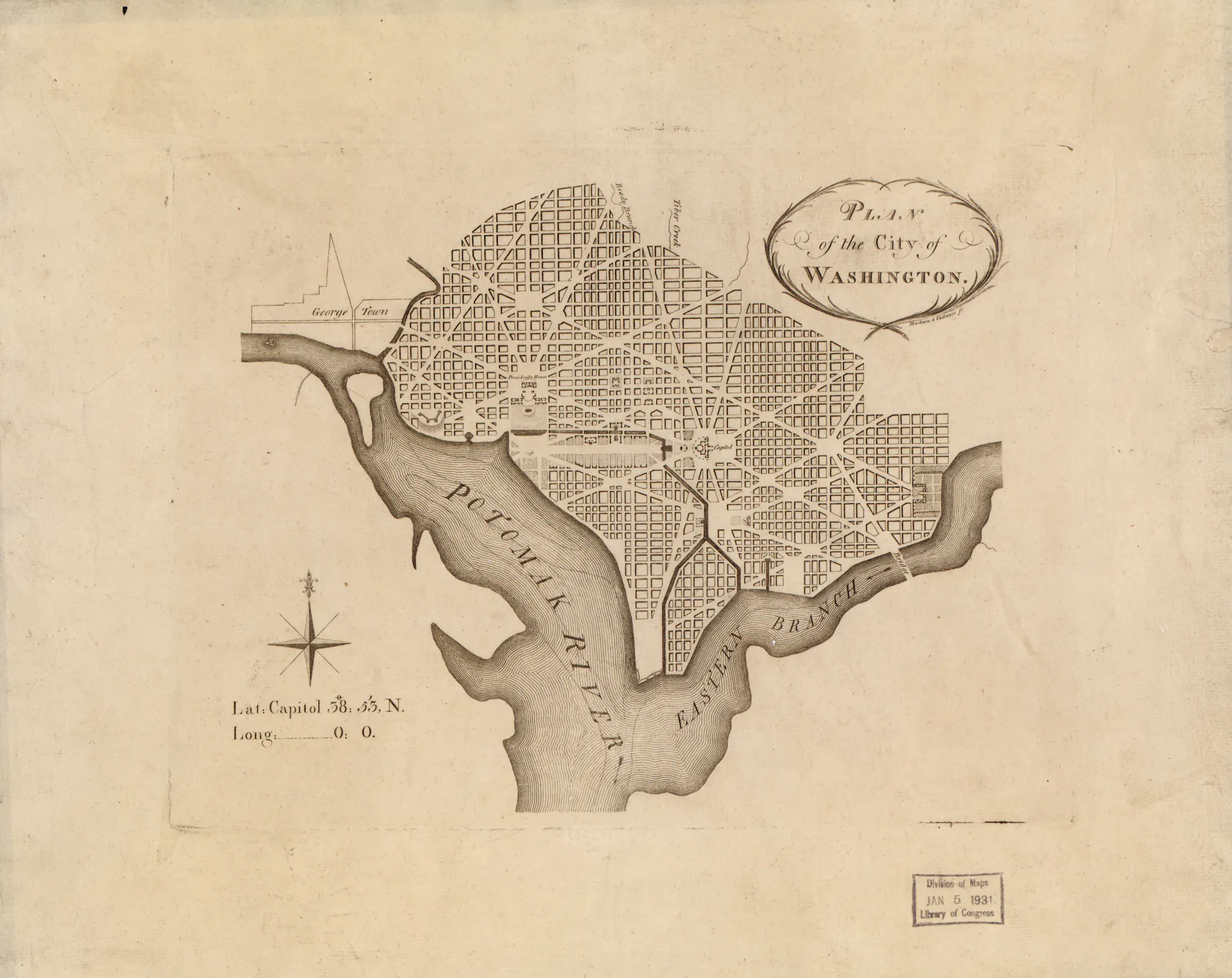 An antique map of the city of Washington, D.C.