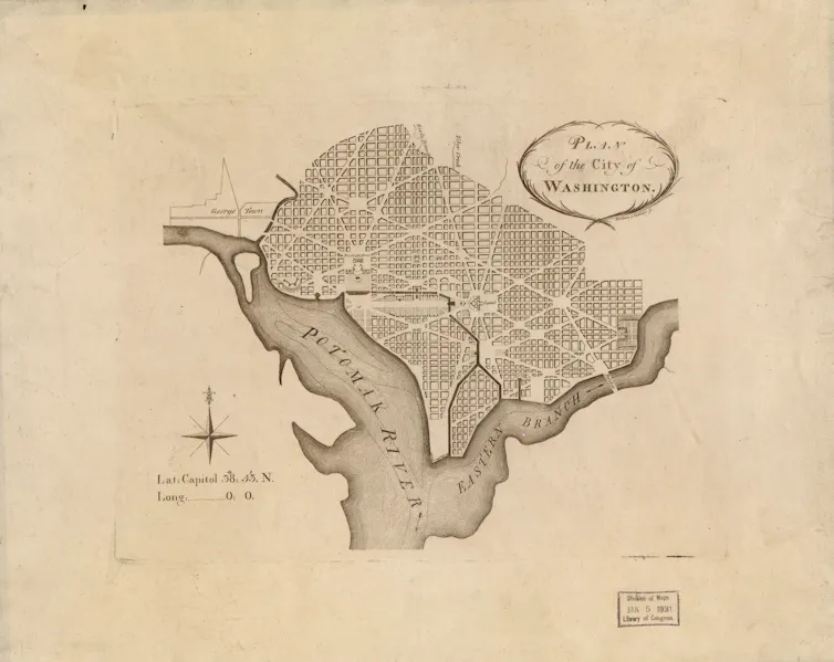An antique map of the city of Washington, D.C.
