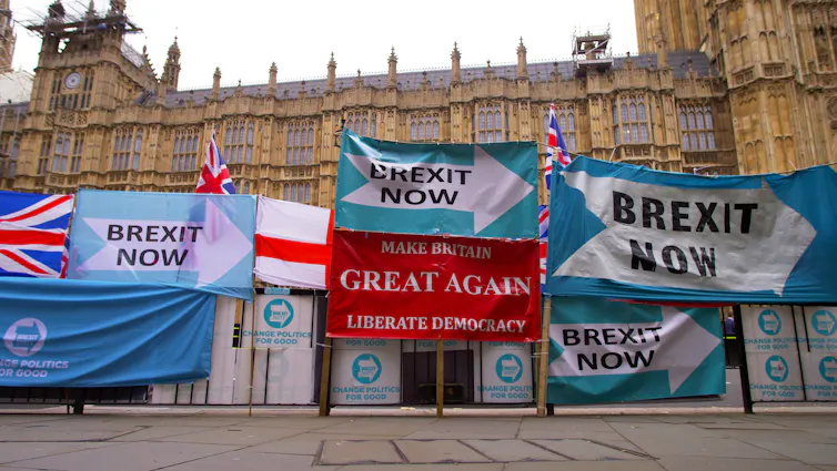 Reform UK banners reading 'Brexit now'