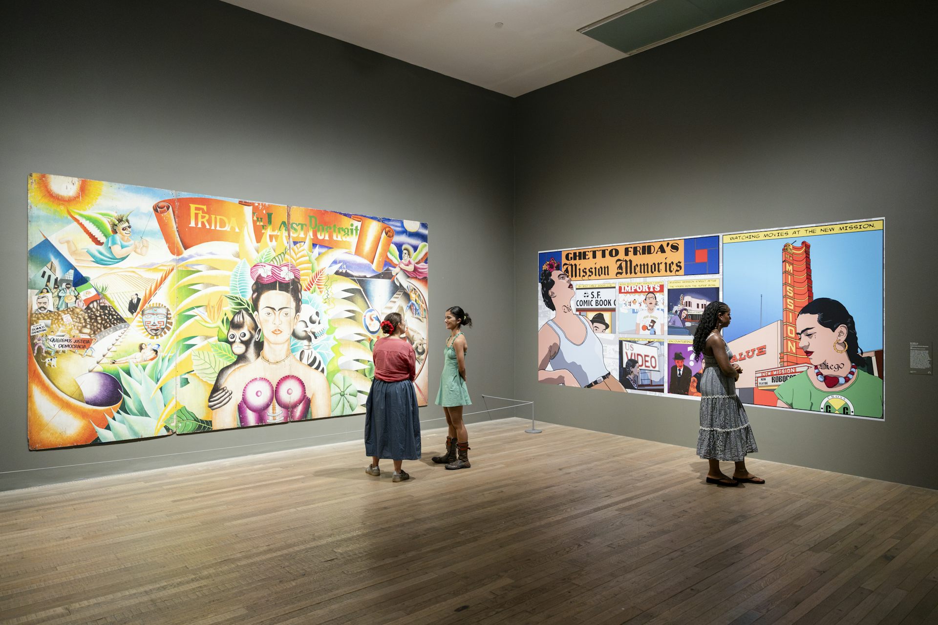 Two large pop art canvases depicting Kahlo.