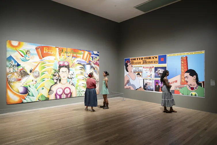 Two large pop art canvases depicting Kahlo.