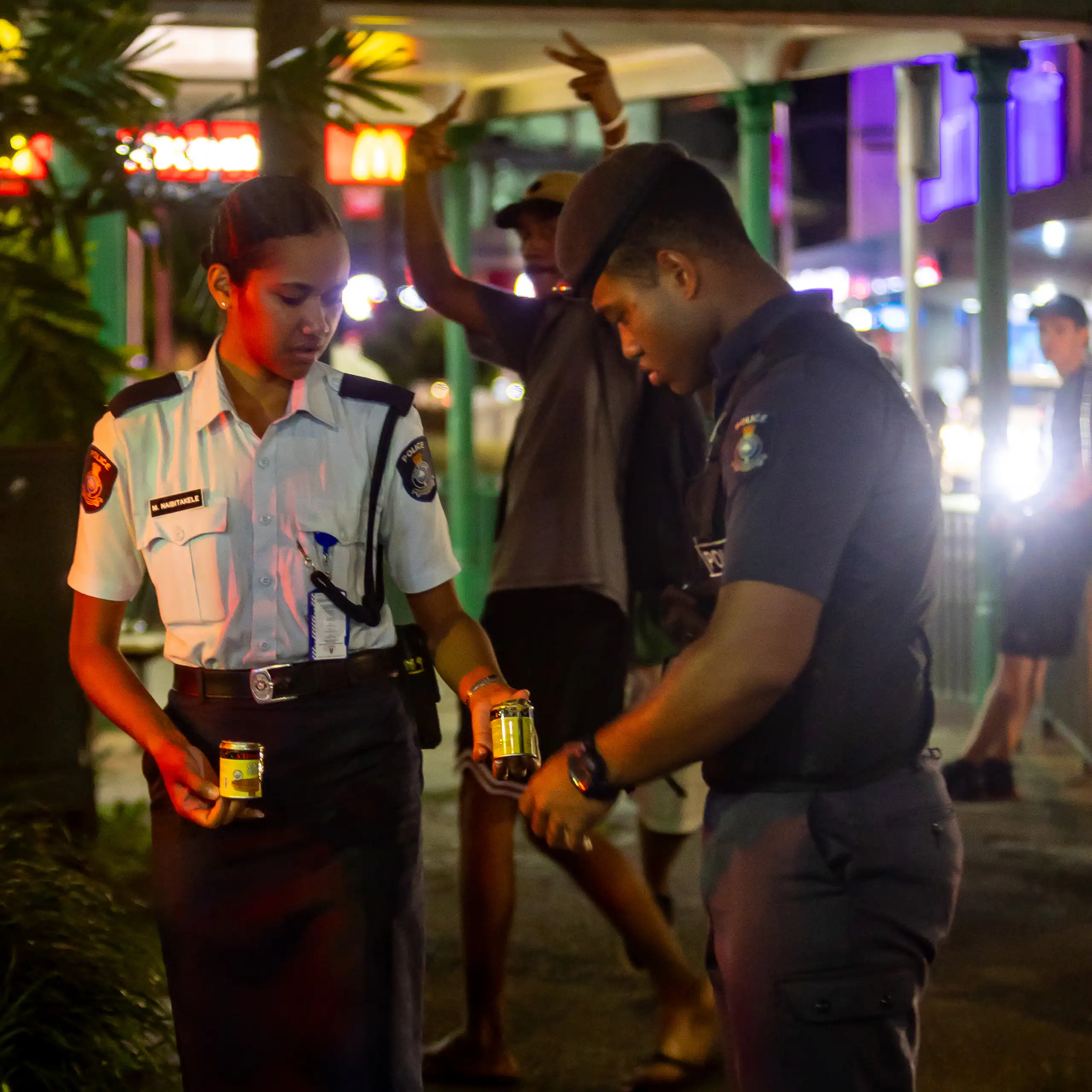 Police patrolling the streets of Suva, Fiji, as part of joint operations between police and the army as authorities target illicit drug networks.