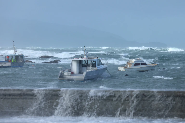 Stormy seas pound the coastline in the Wellington suburb of Island Bay.