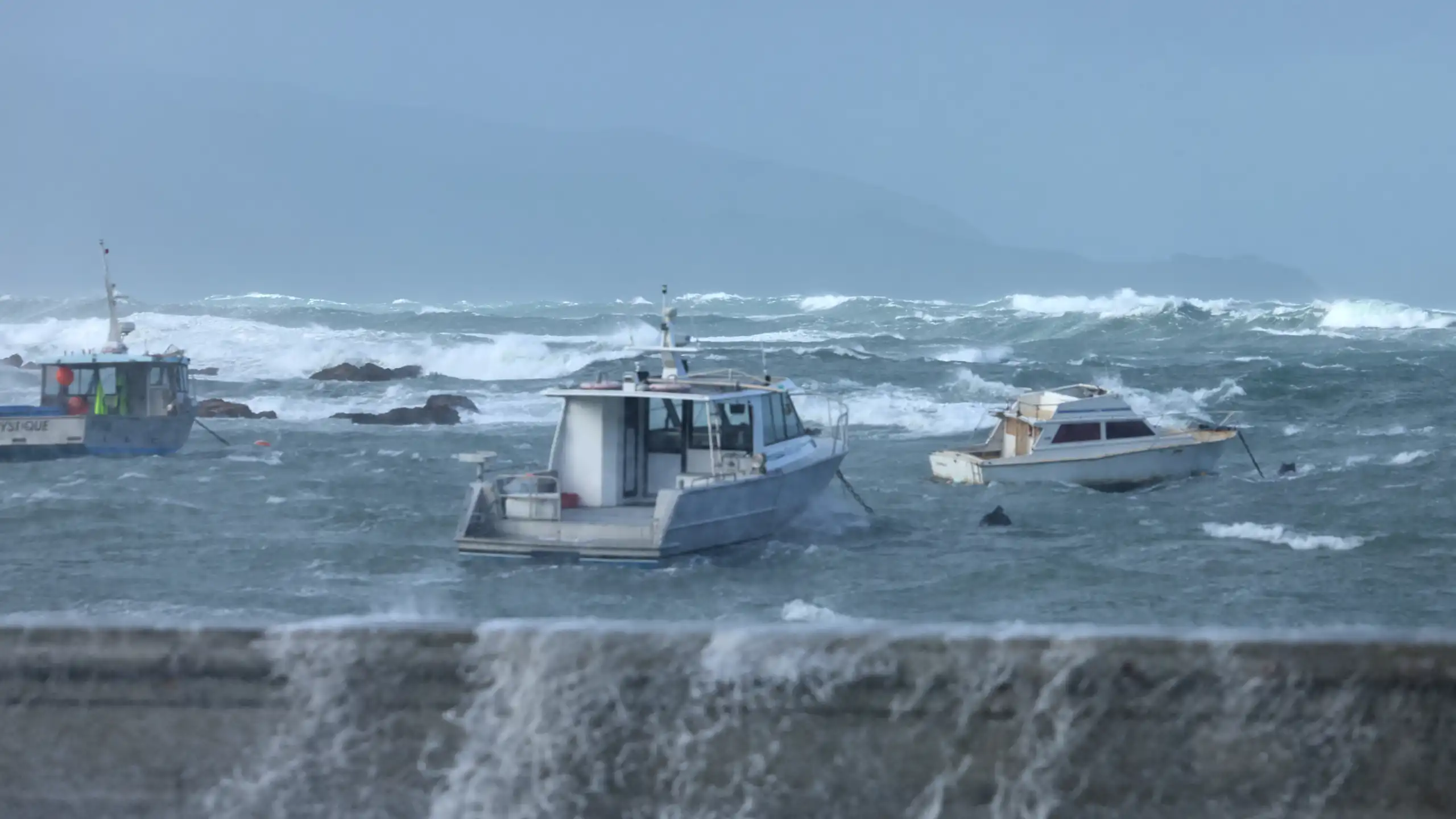 Stormy seas pound the coastline in the Wellington suburb of Island Bay.