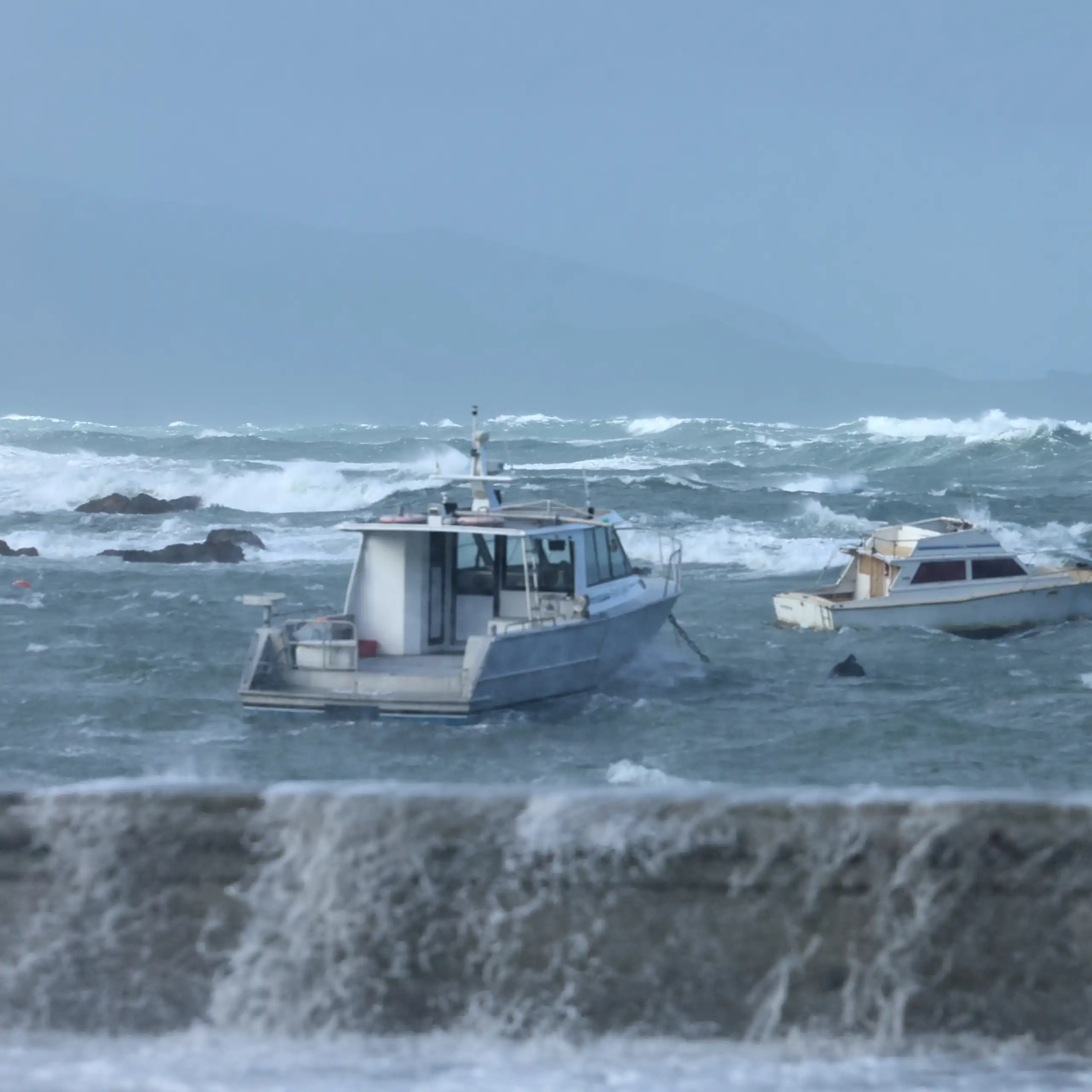 Stormy seas pound the coastline in the Wellington suburb of Island Bay.
