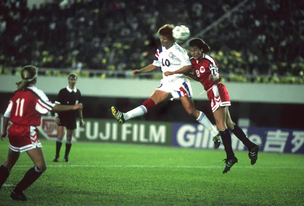 A player heads the football during the 1991 Fifa World Cup final match.