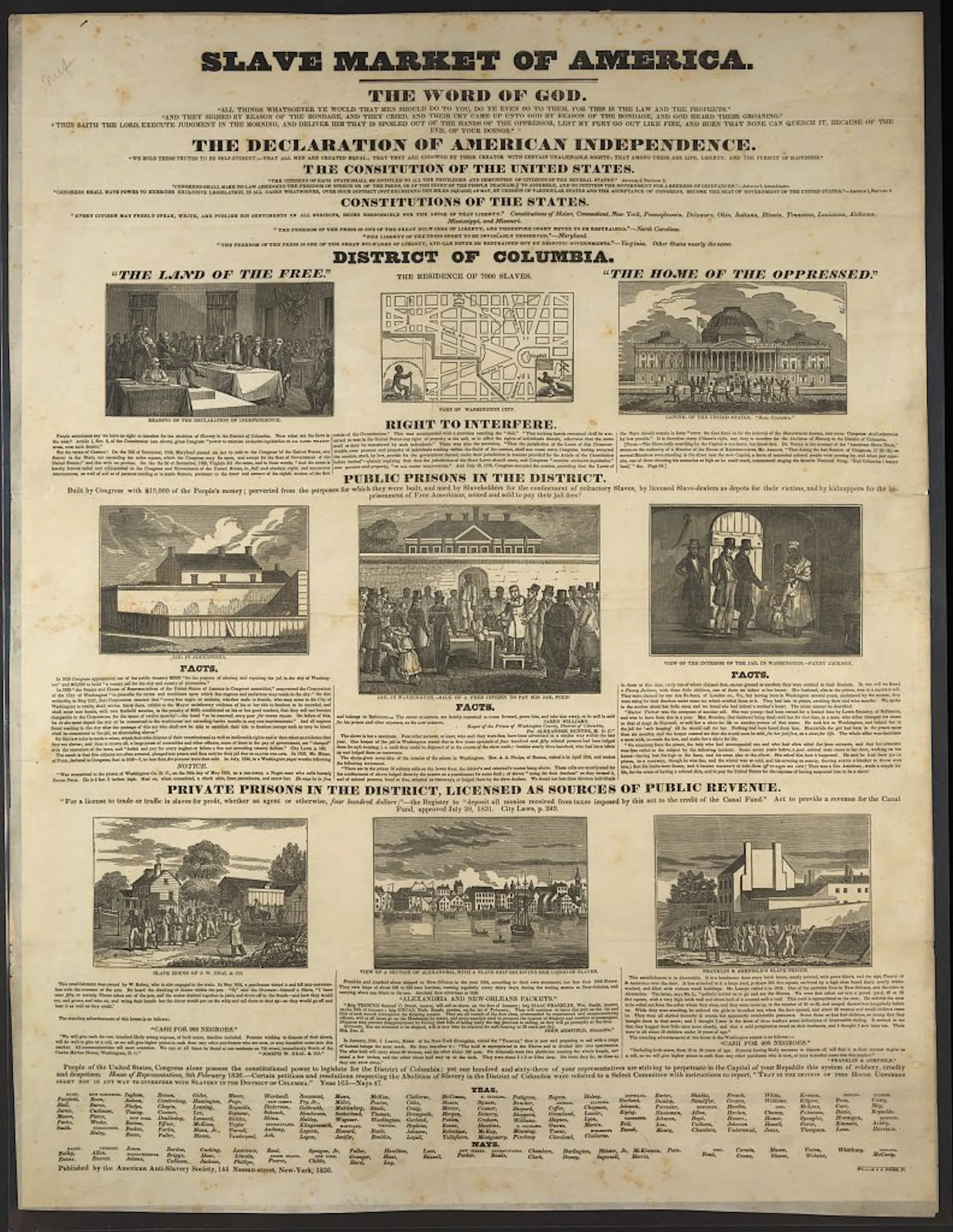 A large printed page with the heading 'SLAVE MARKET OF AMERICA.'