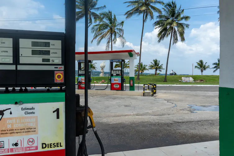 This gas station in a tropical location has no customers.