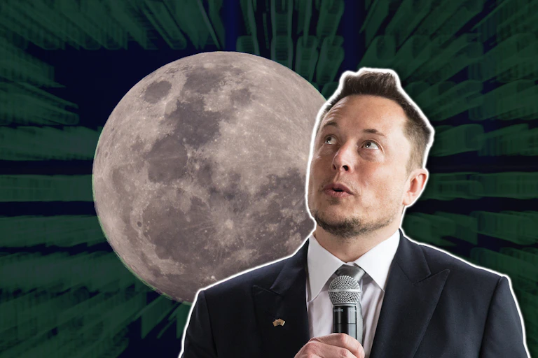 Composite image: Elon Musk and the moon behind him