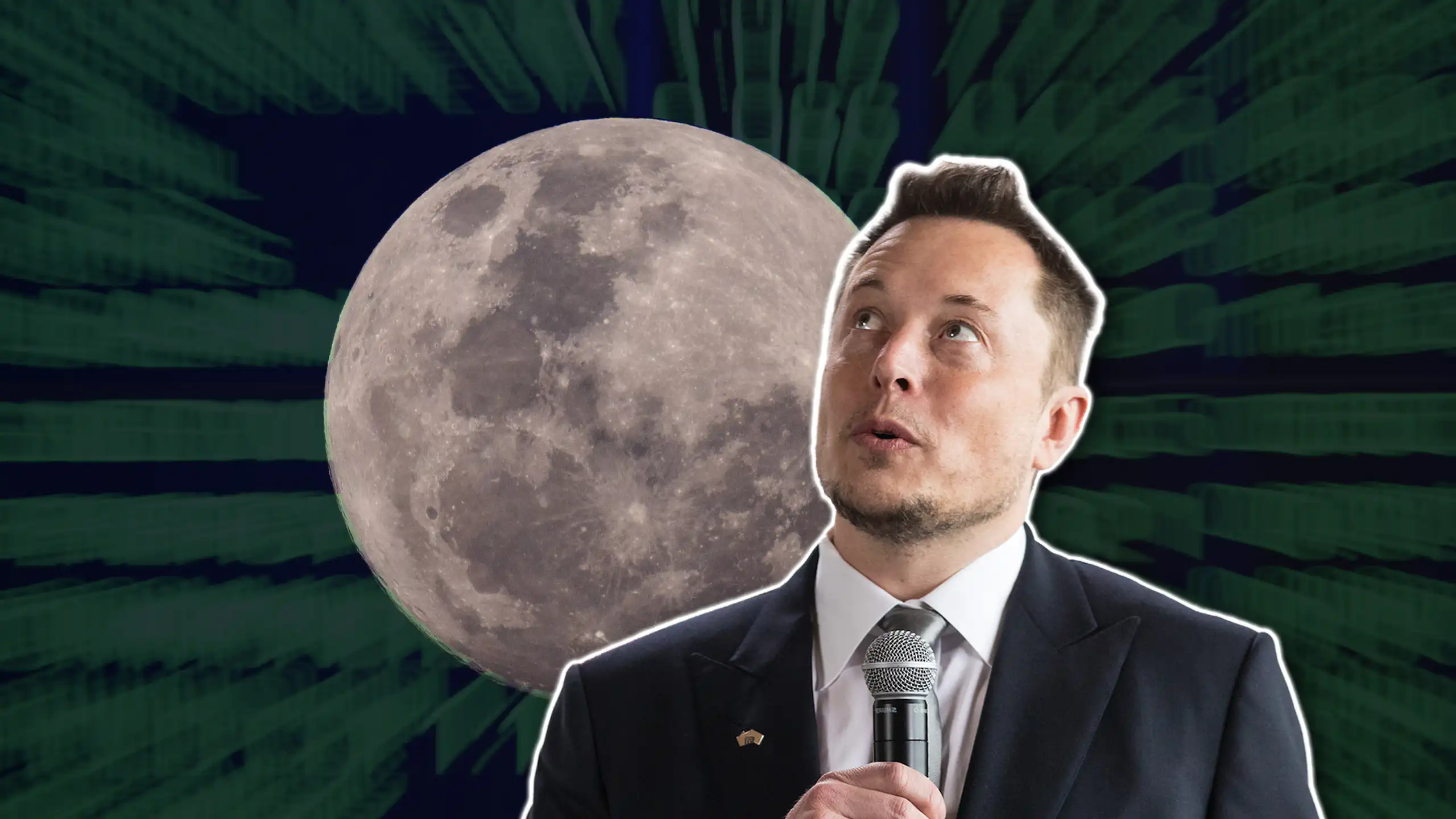 Composite image: Elon Musk and the moon behind him