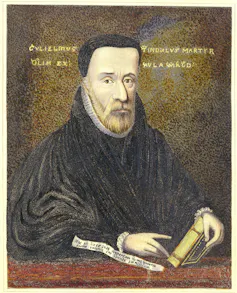 A portrait of a bearded man with a dark cap and voluminous black robes, holding a small book.