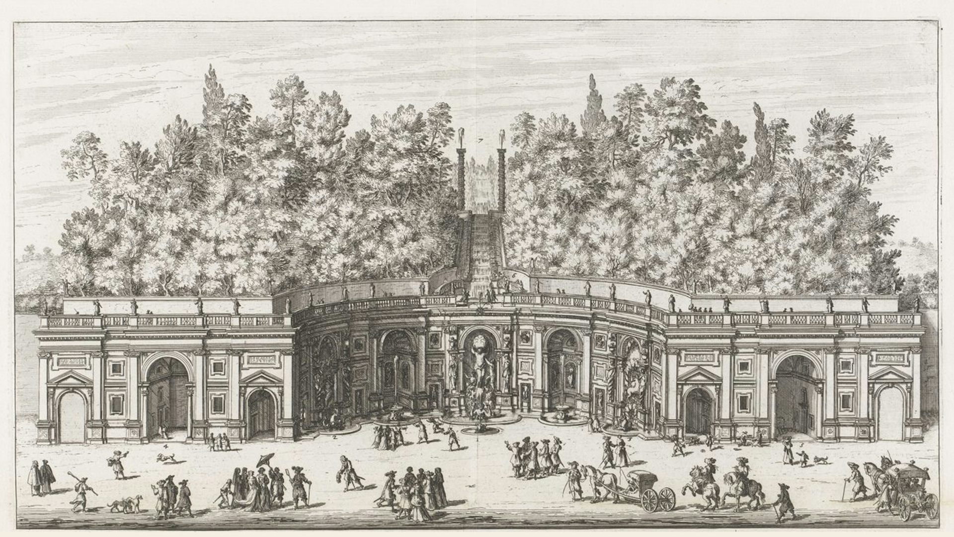 View and prospect of the great water theater of the Villa Aldobrandini in Belvedere in Frascati